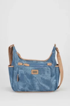 Denim Look Large Crossbody Bag